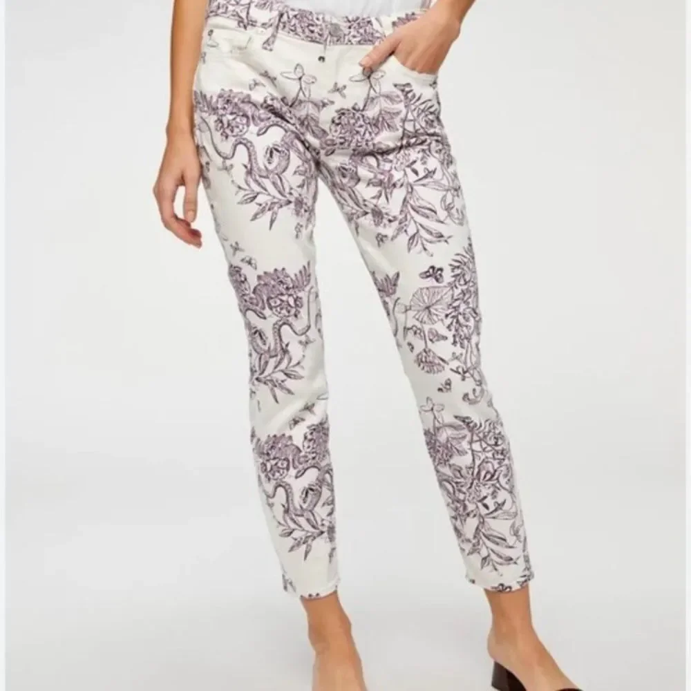 7 FOR ALL MANKIND Ankle Skinny Floral Pattern Denim Jeans